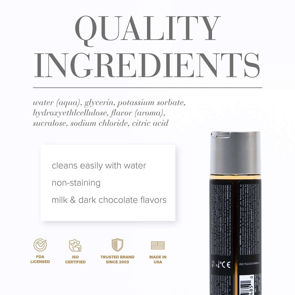 JO Gelato Decadent Double Chocolate Water-Based Lubricant 4 Oz quality ingredients list and features
