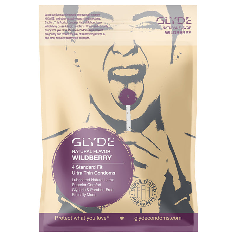 Glyde Ultra Natural Flavor 4 Pack Wildberry Condoms