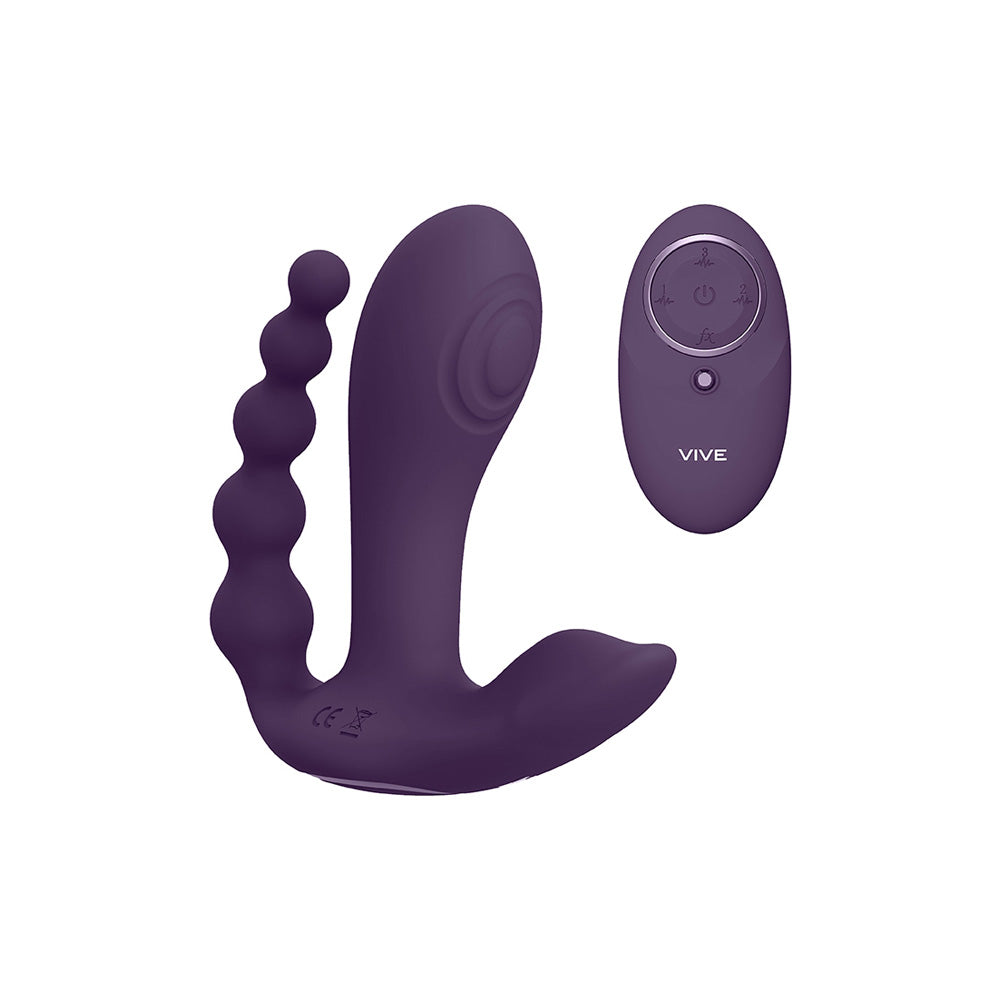 Kata Pulse Wave Double Penetration Vibrator Purple with remote control for enhanced pleasure.