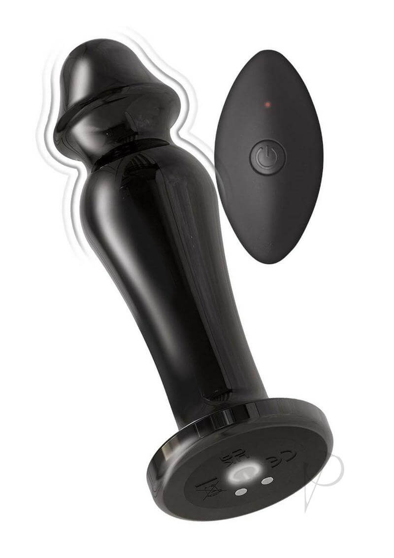 Ass-Sation Remote Vibrating Metal Anal Plug Black with remote control for powerful vibrations.