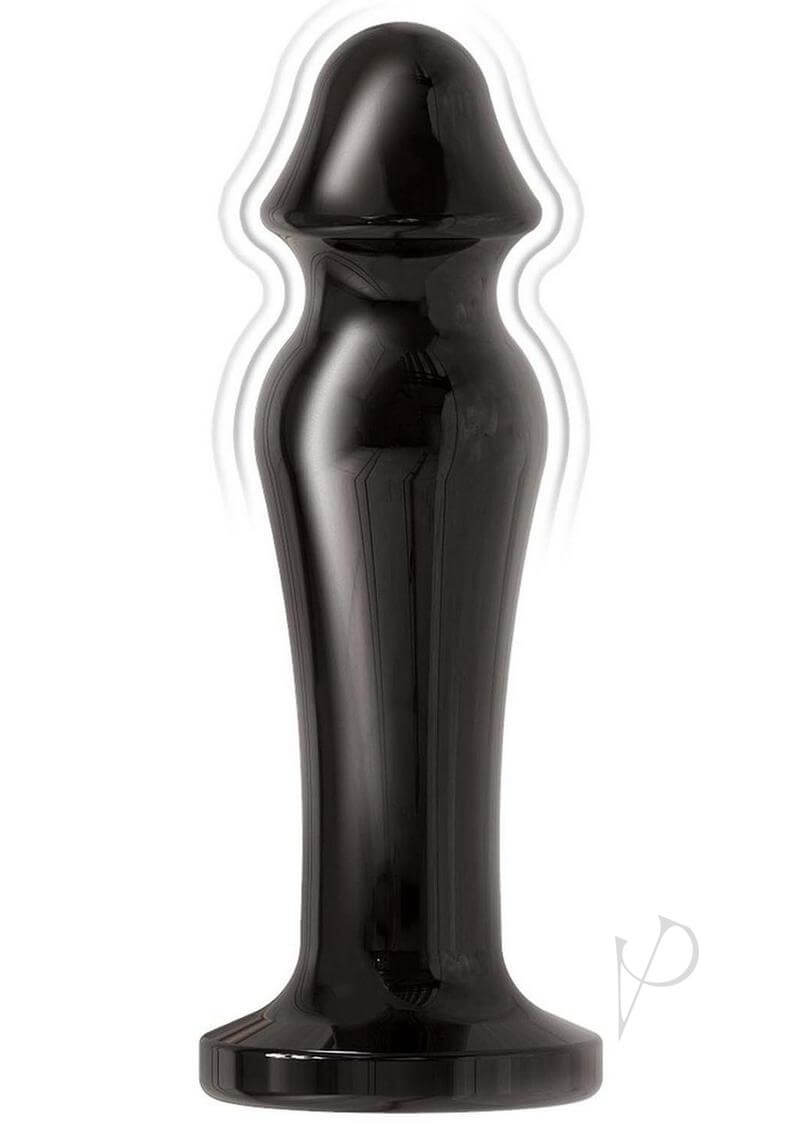 Ass-Sation Remote Vibrating Metal Anal Plug Black showcasing sleek black metal design and powerful vibration features.