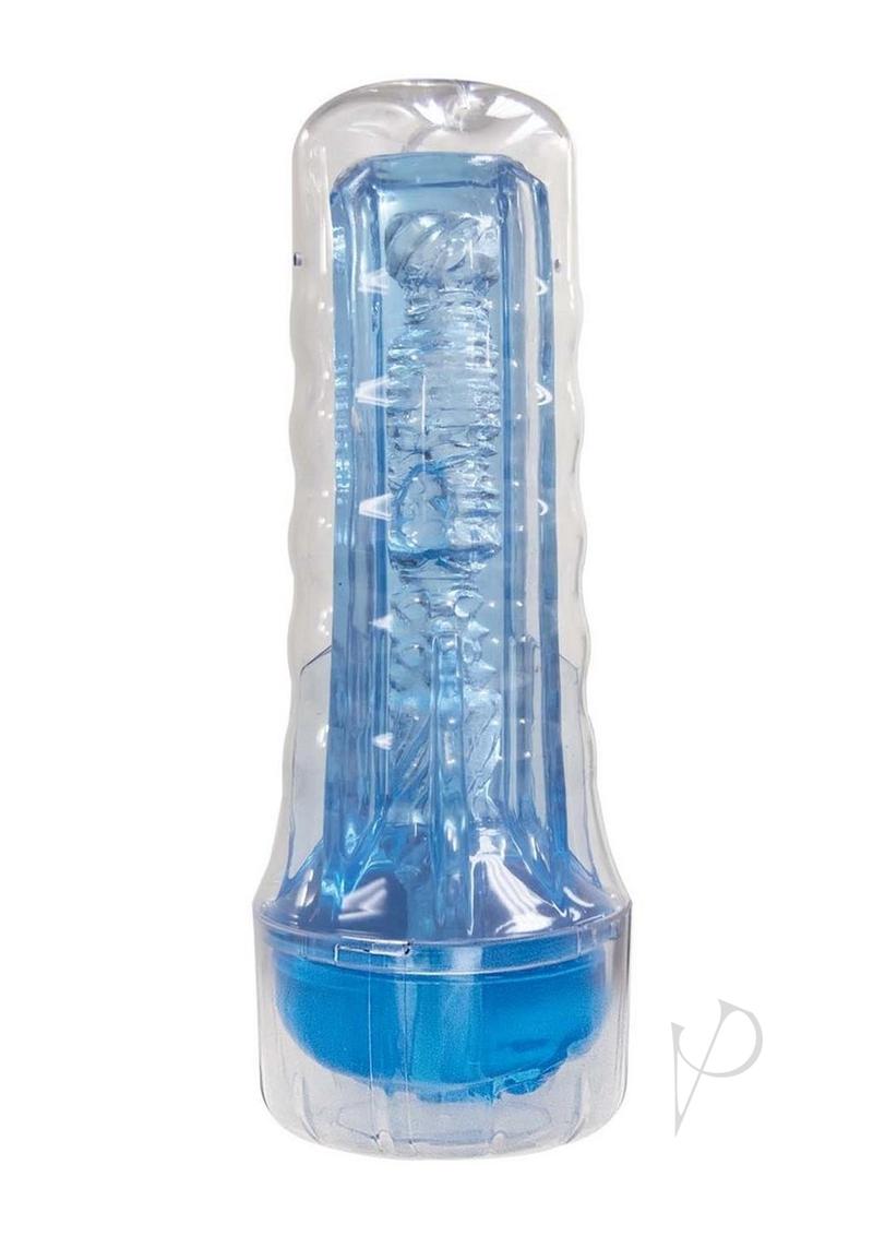 Dream-Lite Crystal Vagina Masturbator Blue with internal pleasure rings and nubs for enhanced stimulation.
