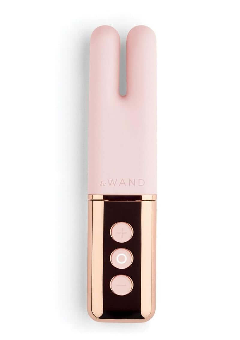 Le Wand Deux Silicone Clitoral Vibrator Rose Gold displayed with sleek design and easy-to-use controls.