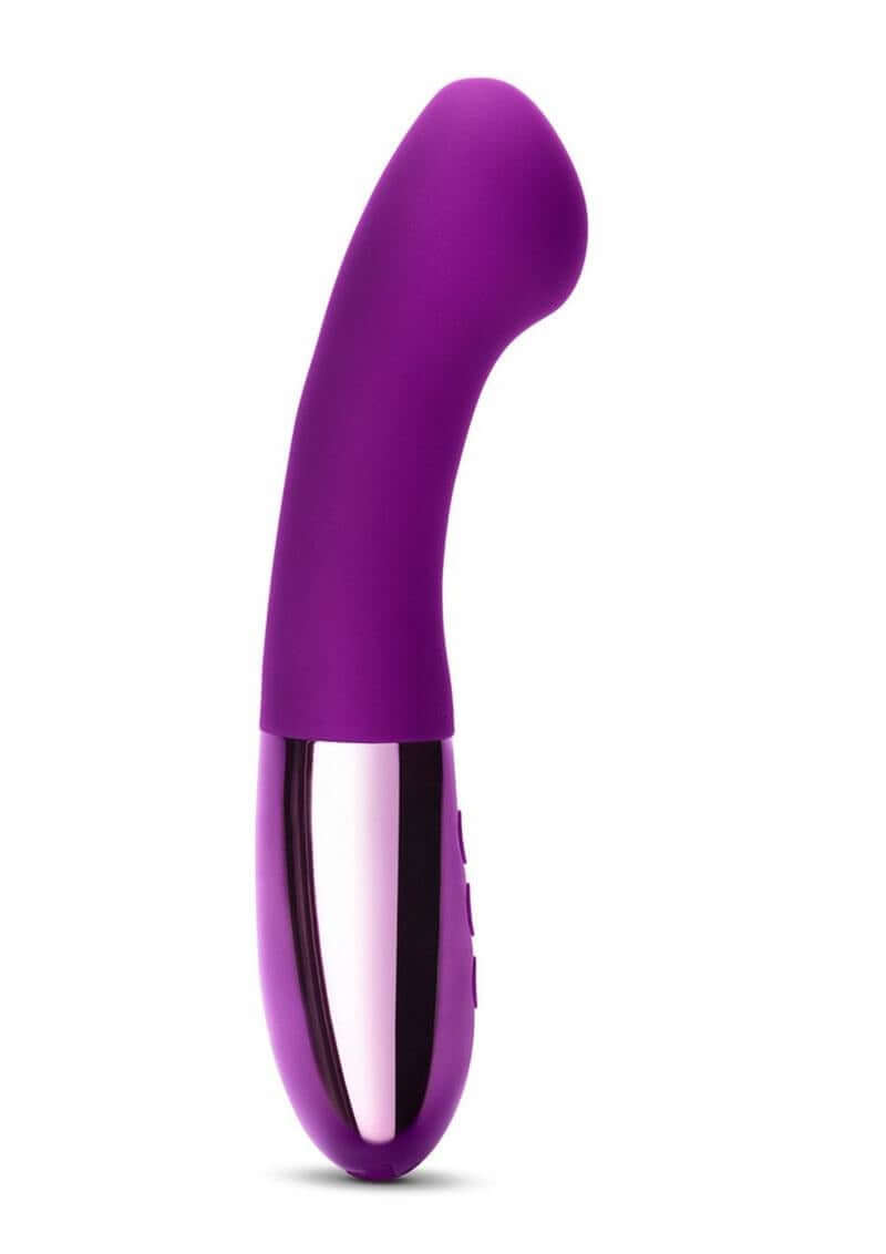 Le Wand Gee Rechargeable Body G-Spot Vibrator Cherry in vibrant purple with a sleek design.