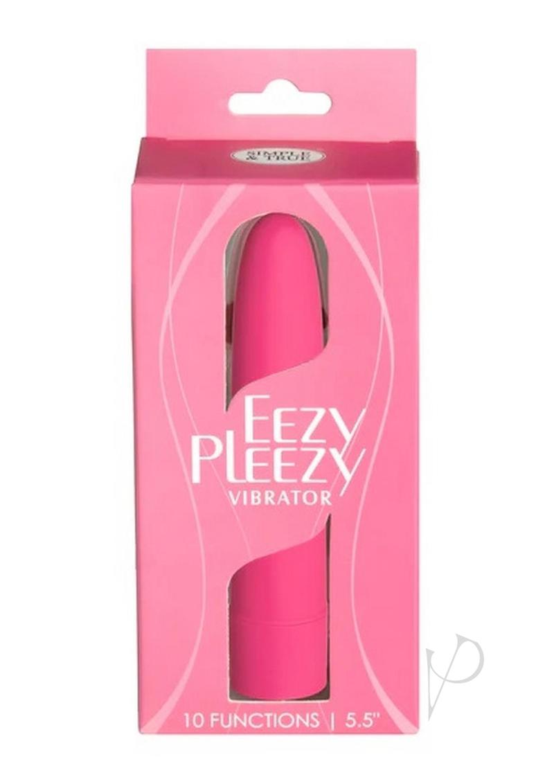Eezy Pleezy Classic Vibrator 5.5 inch Pink in packaging showcasing its design and features.
