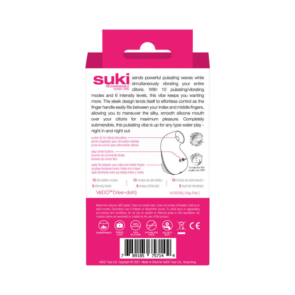 VeDO Suki Sonic Suction Rechargeable Vibrator Foxy Pink