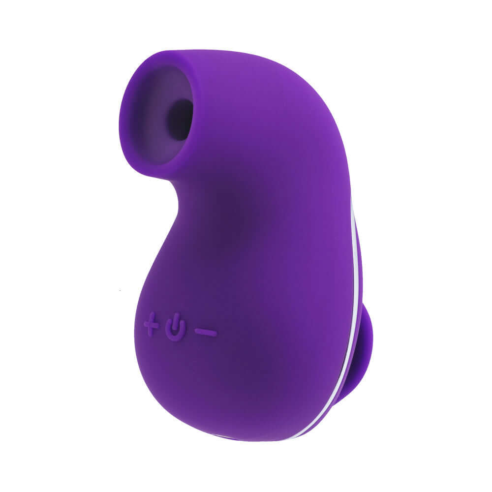 VeDO Suki Sonic Suction Rechargeable Vibrator Deep Purple showing compact design and control buttons.