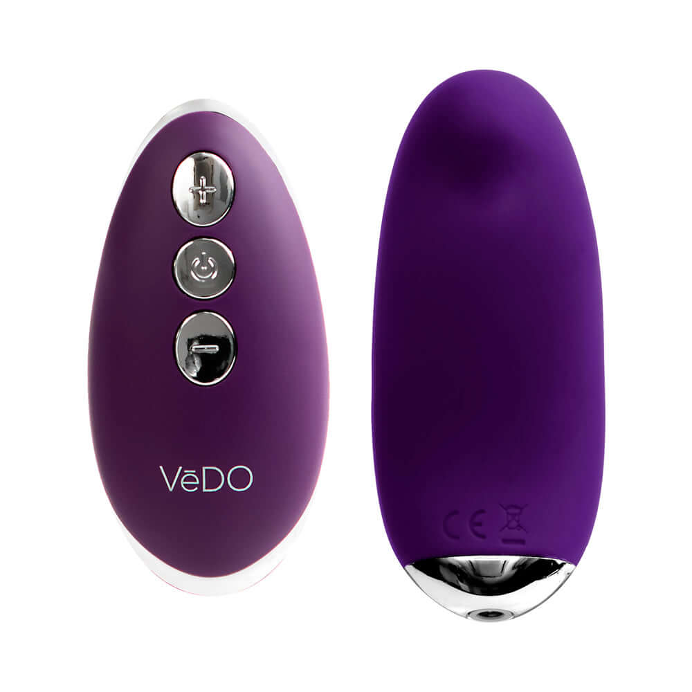 VeDO Niki Rechargeable Panty Vibe Deep Purple vibrational device with sleek design and control buttons.
