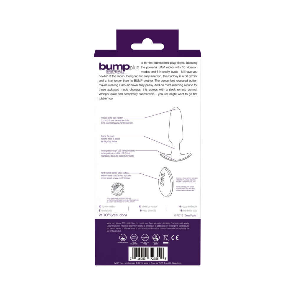 VeDO Bump Plus Rechargeable  Remote Control Anal Vibe Purple