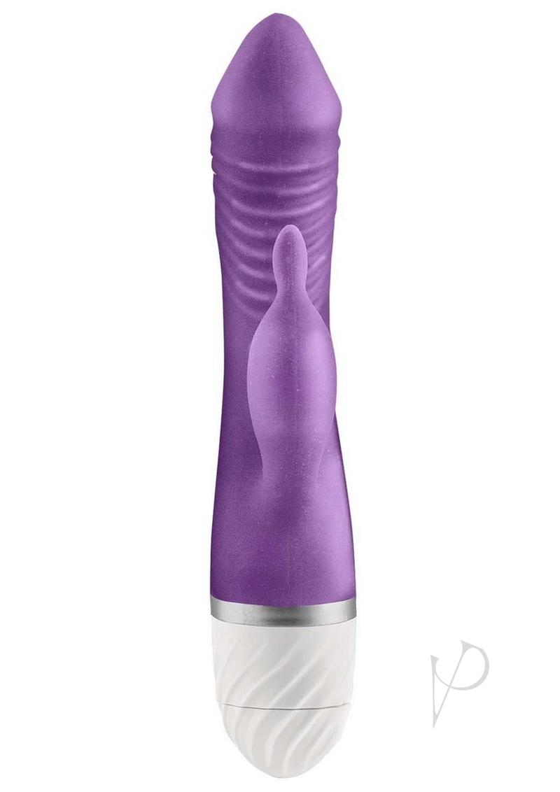 The Beat Tickler Silicone Rabbit Vibrator Purple designed for G-spot and clitoral stimulation with textured surface.