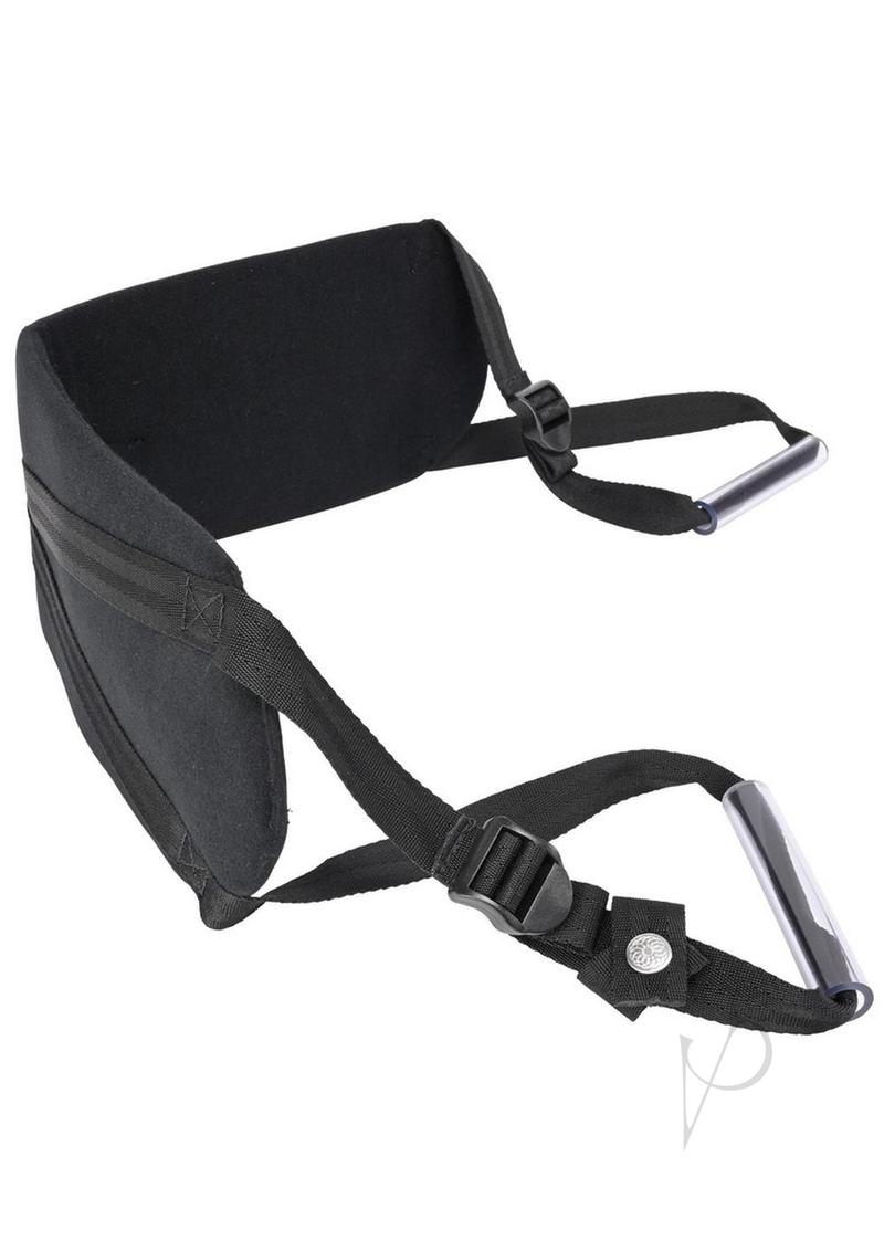 Sportsheets Pivot Deluxe Doggie Strap Black providing adjustable support and comfort for doggie-style positions.