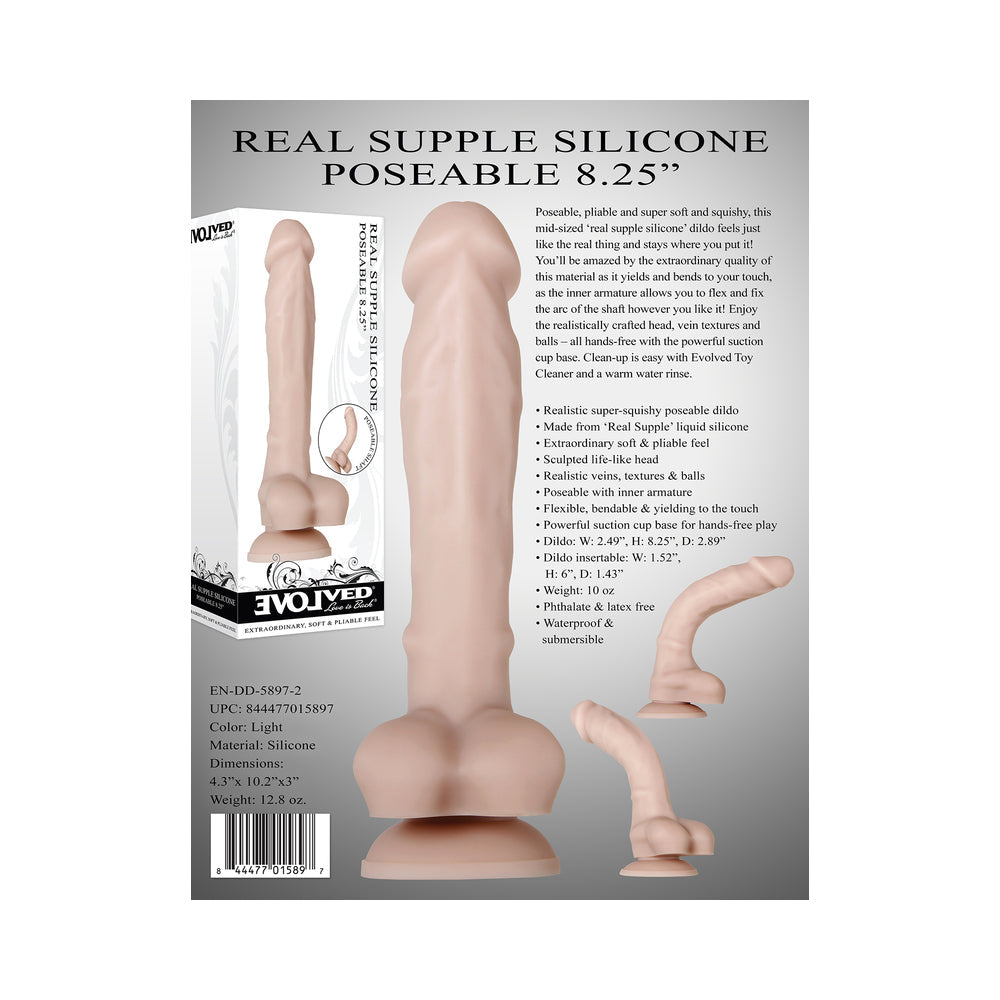 Evolved Real Supple Poseable 8.25 inches Realistic Silicone Dildo With Balls Beige