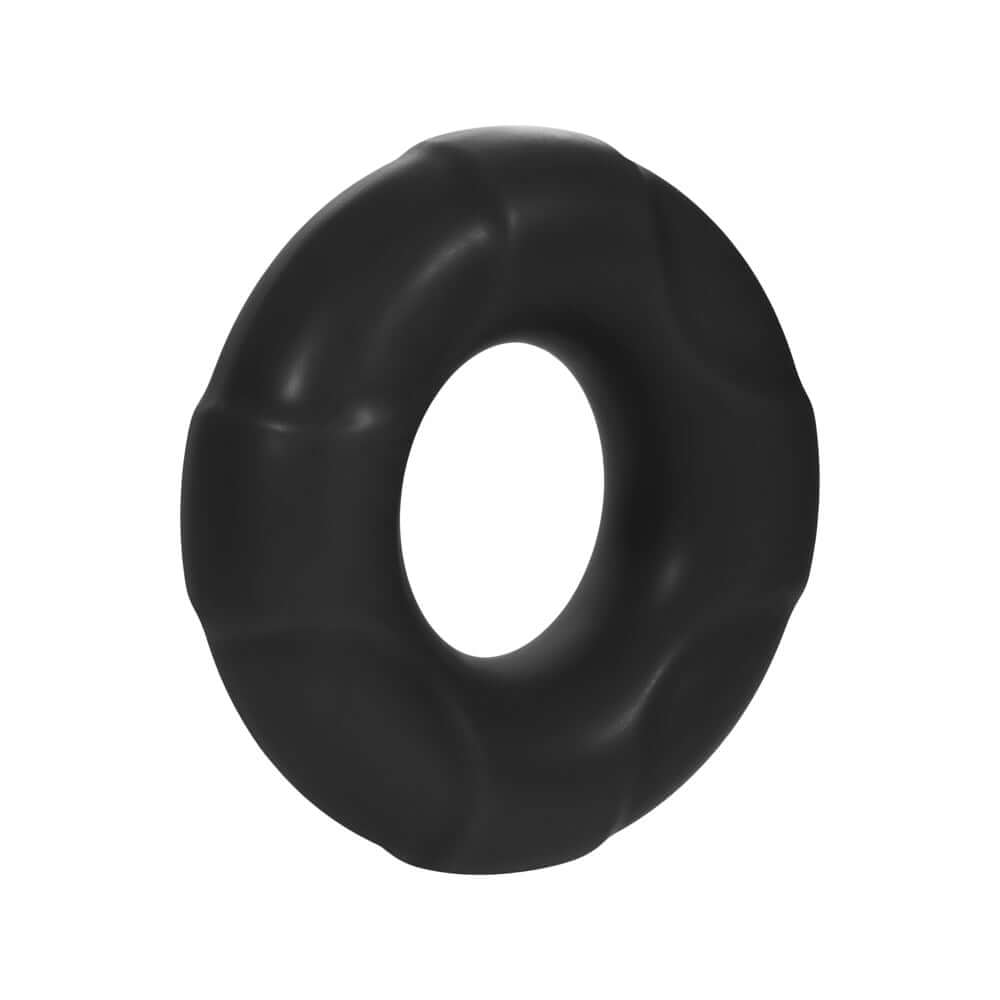 Forto F-33 Liquid Silicone Cockring Medium Black, a stretchy black silicone cock ring for enhanced erections.