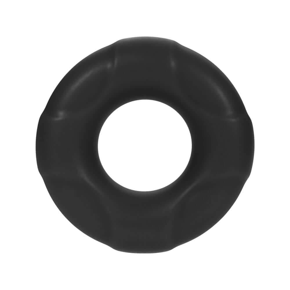 Forto F-33 Liquid Silicone Cockring Medium Black, a black silicone cock ring designed for enhanced sensation.