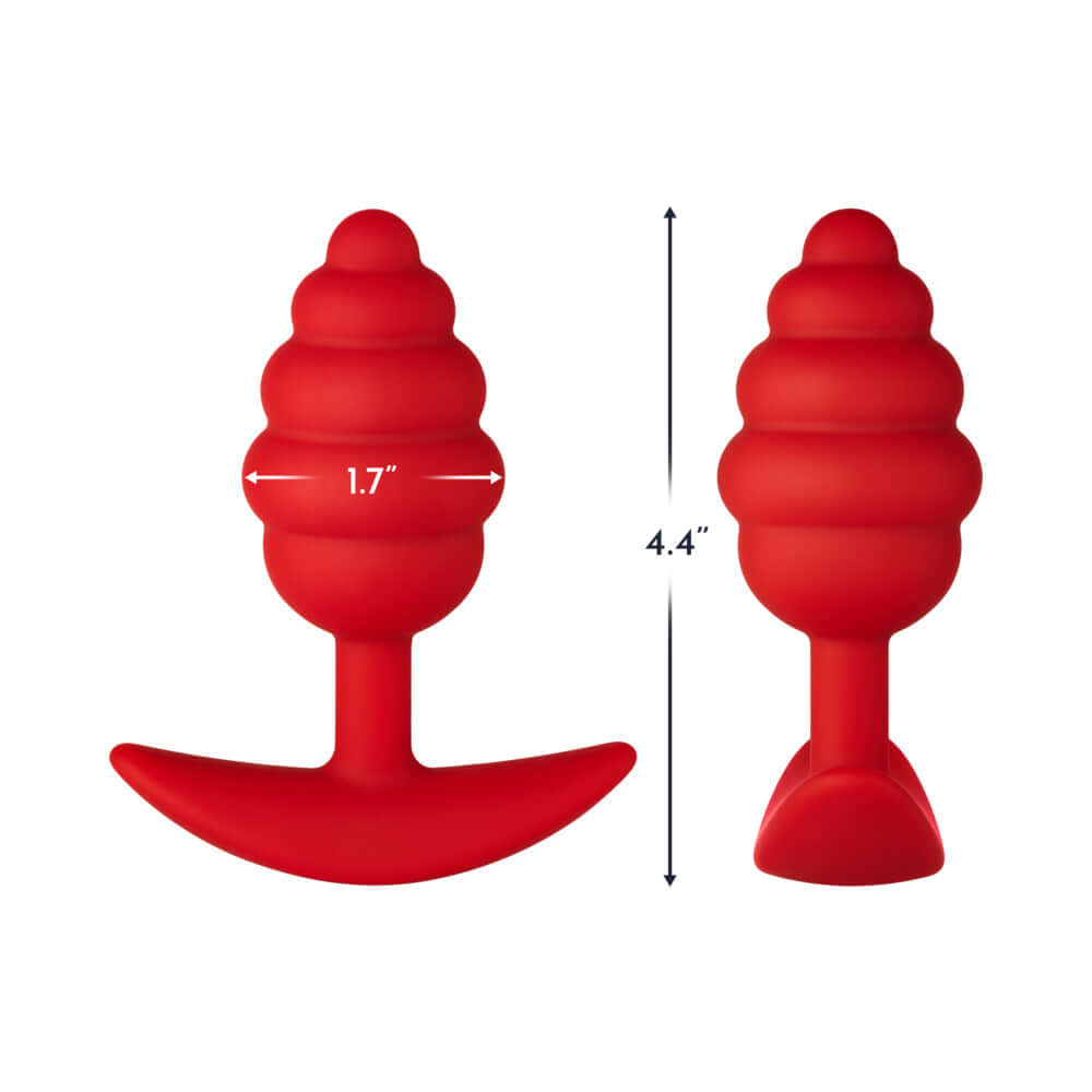 Forto F-83 Spiral Silicone Anal Plug Red, 4.4 inches tall, 1.7 inches wide, made from premium silicone.