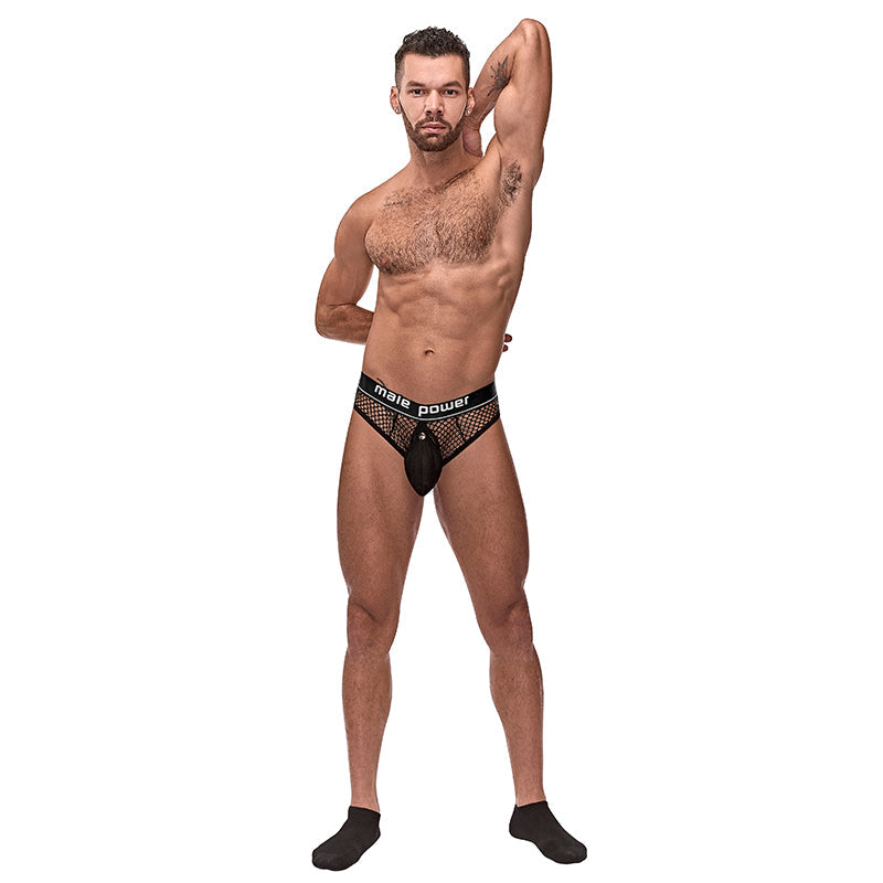 Male Power Cock Pit Net Cock Ring Thong Black LX