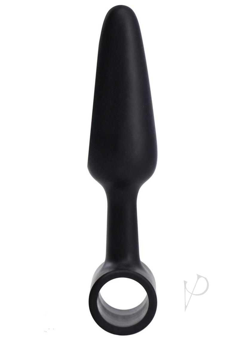 In a Bag Silicone Vibrating Butt Plug 4 inch Black, tapered silicone plug for backdoor stimulation