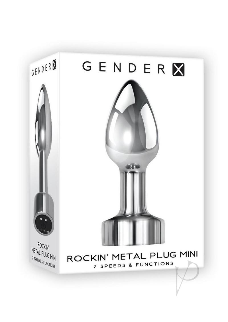 Gender X Rockin Rechargeable Metal Mini Plug Silver packaging showcasing the sleek design and features.