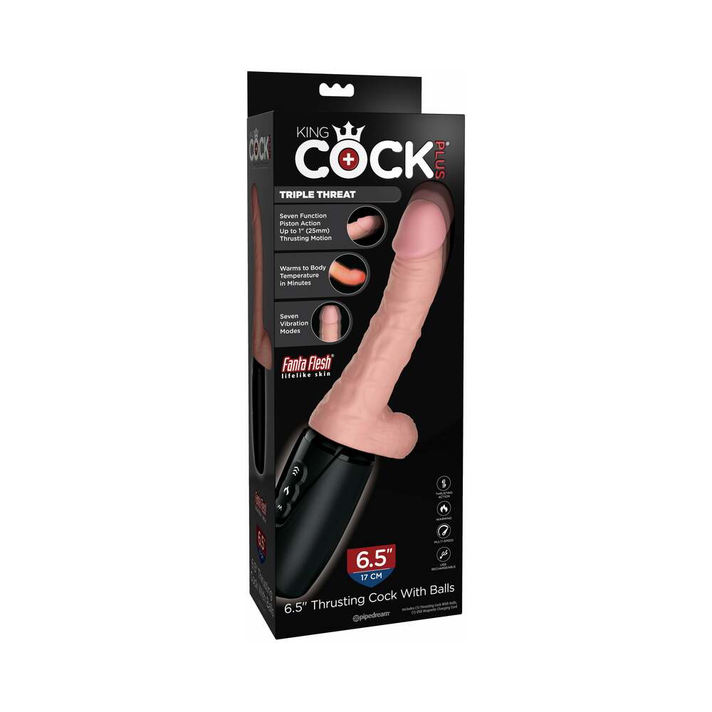 King Cock Plus 6.5 inches Thrusting Cock With Balls Rechargeable Realistic Vibrator Beige