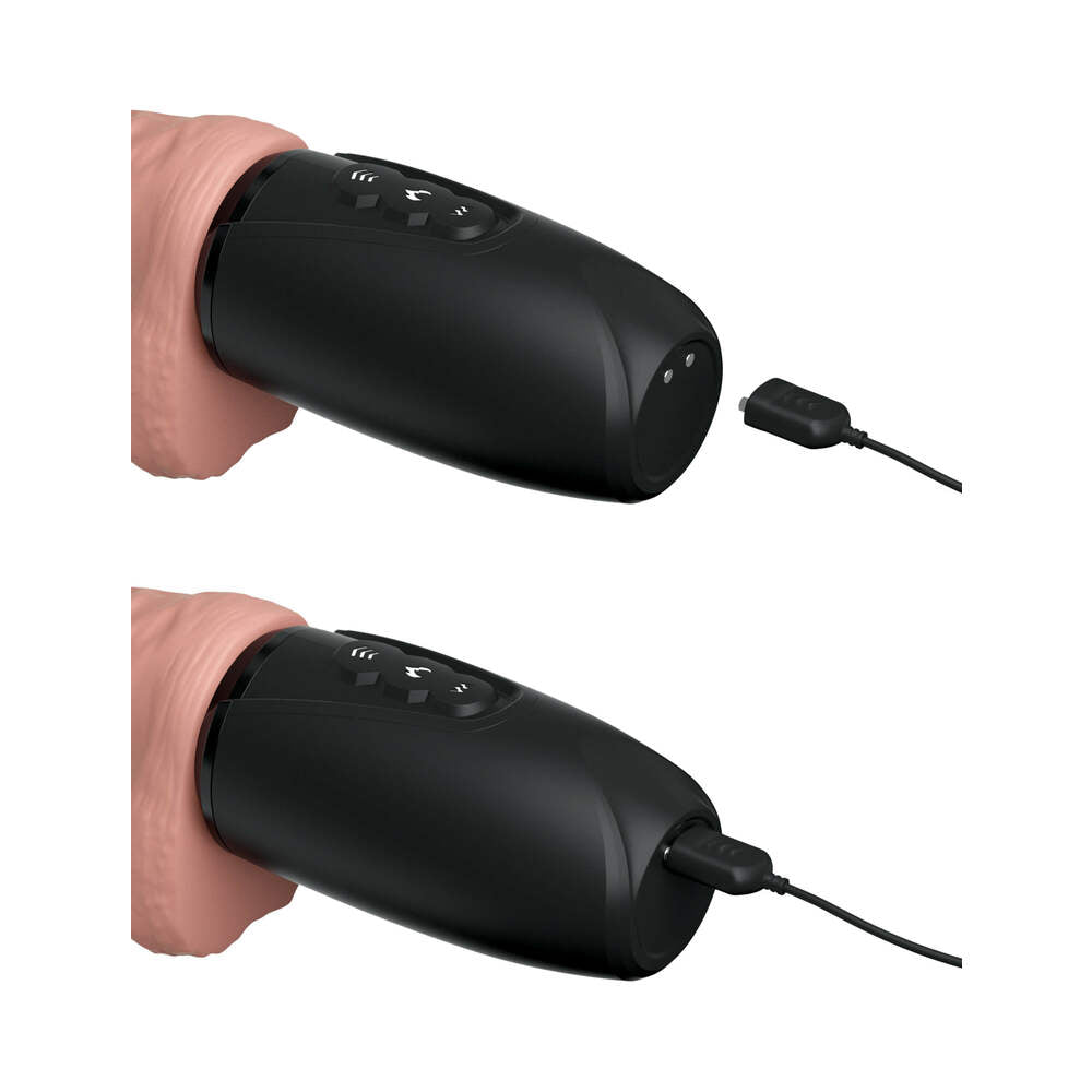 King Cock Plus 6.5 inches Thrusting Cock With Balls Rechargeable Realistic Vibrator Beige