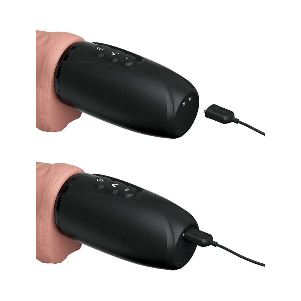 King Cock Plus 6.5 inches Thrusting Cock With Balls Rechargeable Realistic Vibrator Beige