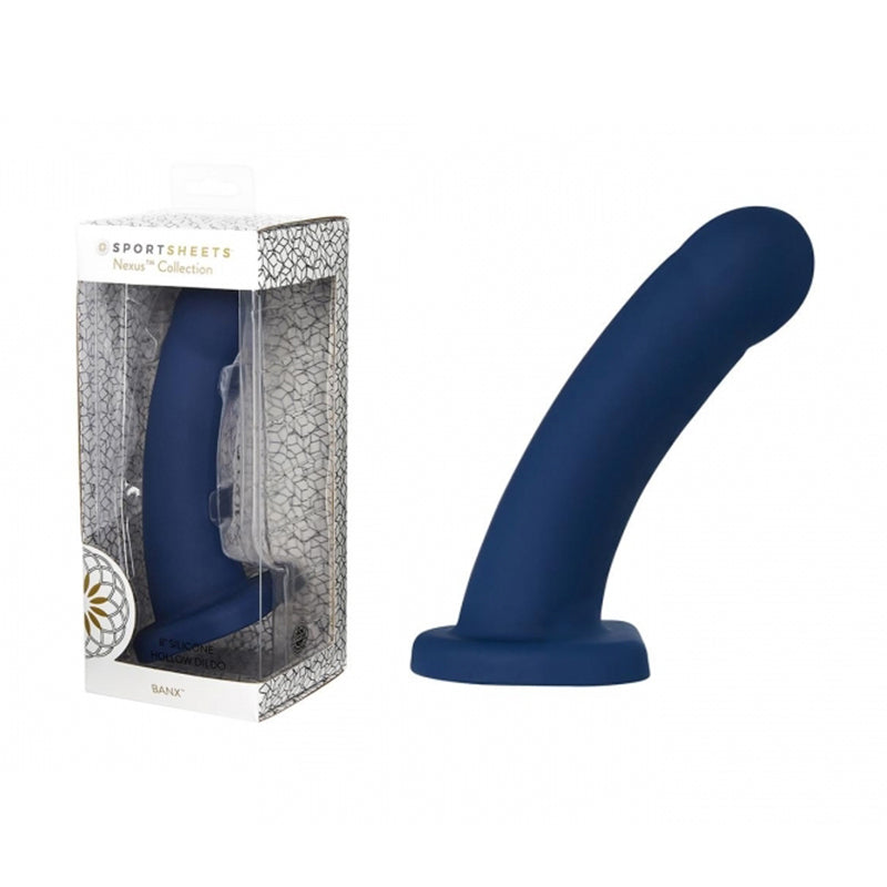 Sportsheets Nexus Collection Banx 8 inches Silicone Hollow Dildo Navy