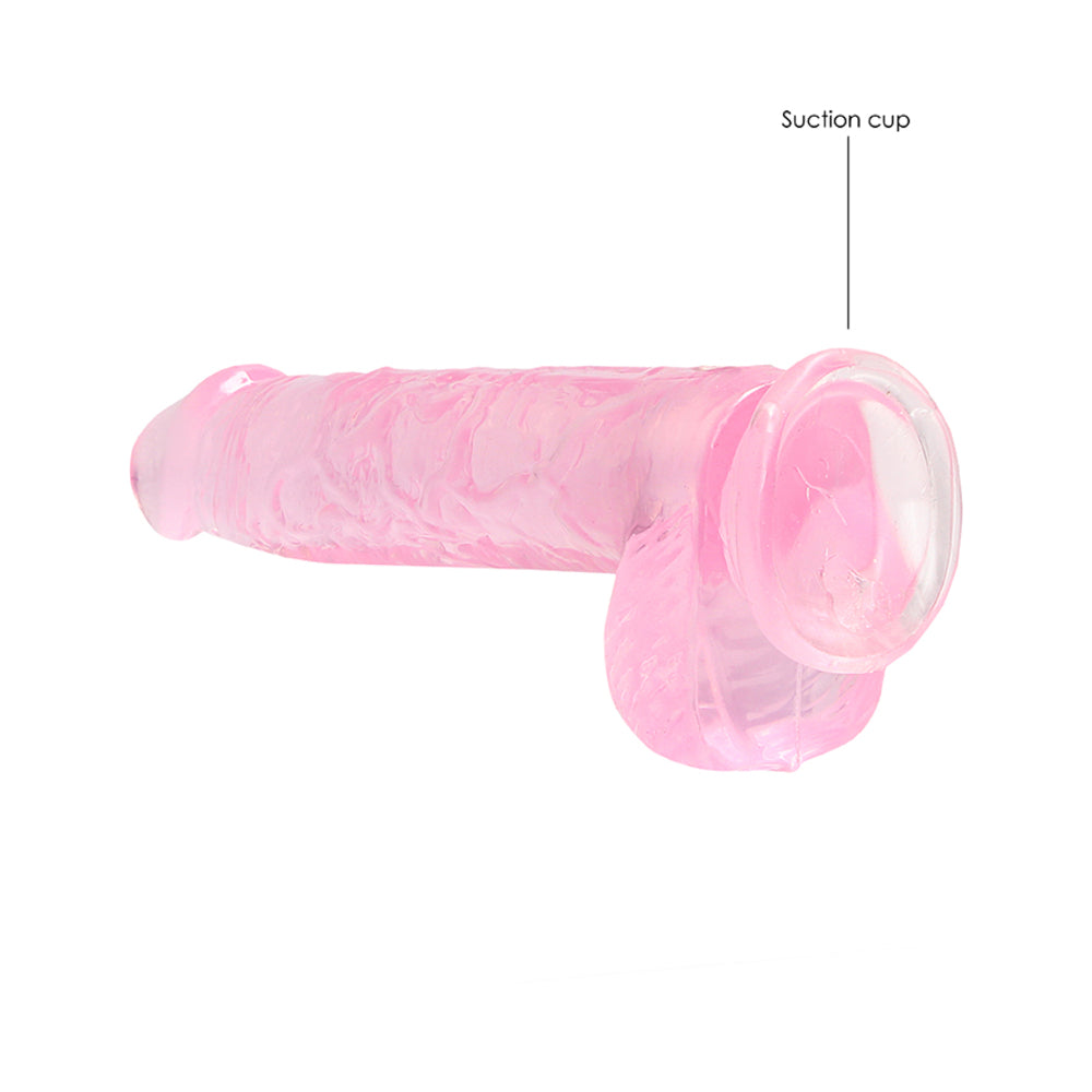 RealRock Crystal Clear Realistic 6 inch Dildo With Balls and Suction Cup Pink