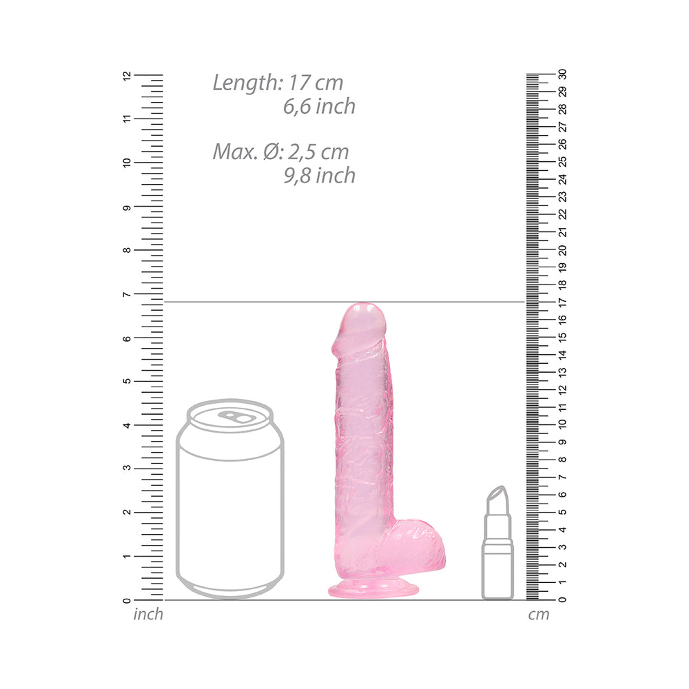 RealRock Crystal Clear Realistic 6 inch Dildo With Balls and Suction Cup Pink