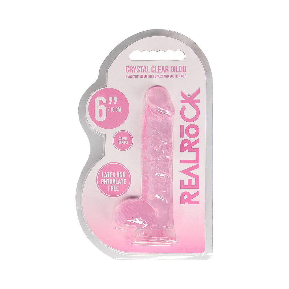 RealRock Crystal Clear Realistic 6 inch Dildo With Balls and Suction Cup Pink