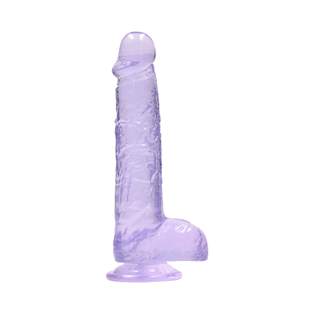 RealRock Crystal Clear Realistic 6 inch Dildo With Balls and Suction Cup Purple