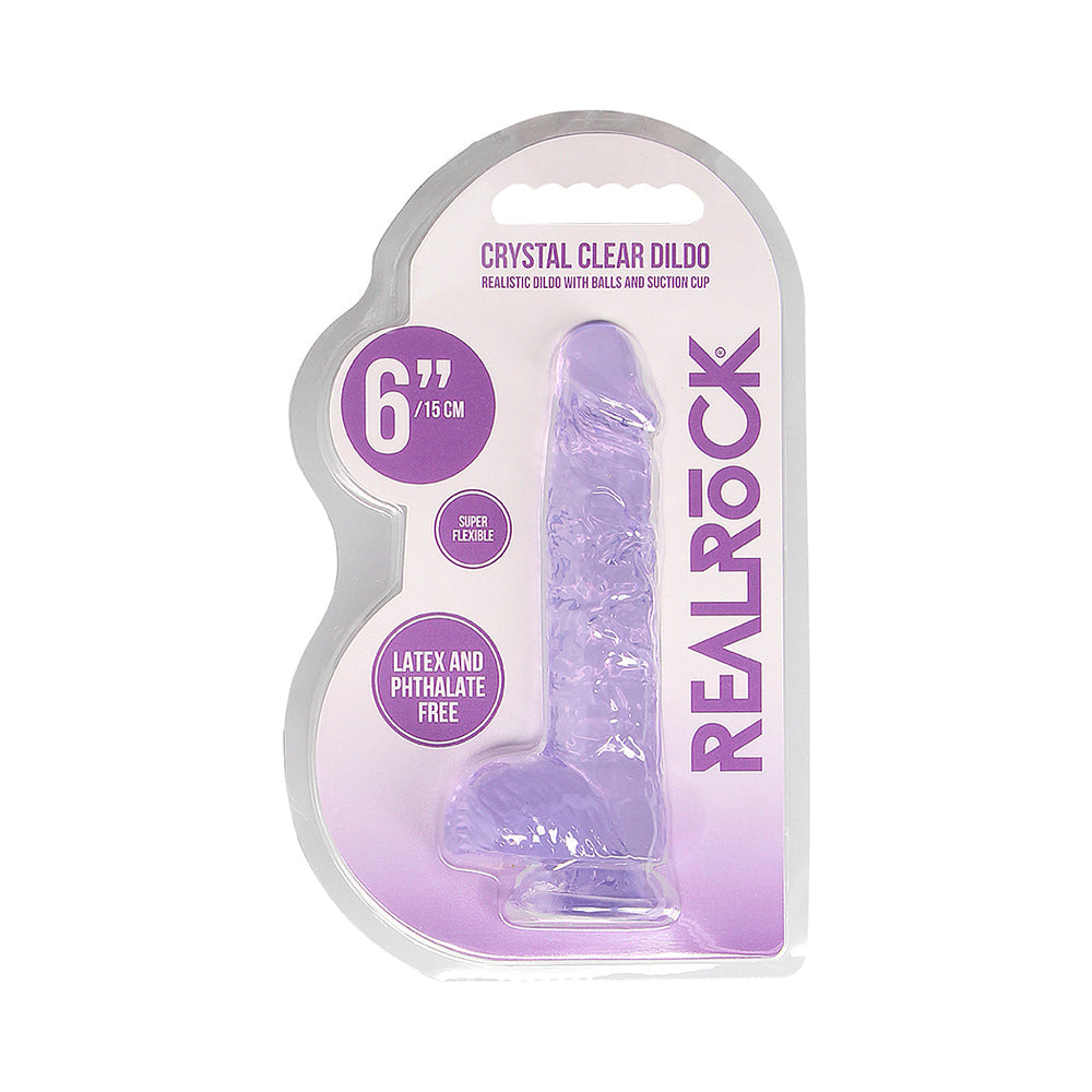 RealRock Crystal Clear Realistic 6 inch Dildo With Balls and Suction Cup Purple