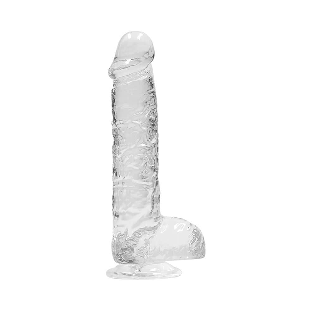 RealRock Crystal Clear Realistic 6 inch Dildo With Balls Clear in a sleek transparent design.
