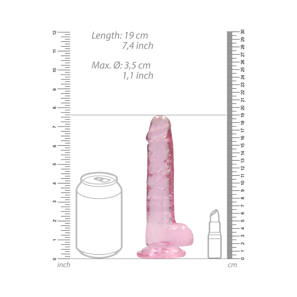 RealRock Crystal Clear Realistic 7 inches Dildo With Balls and Suction Cup Pink