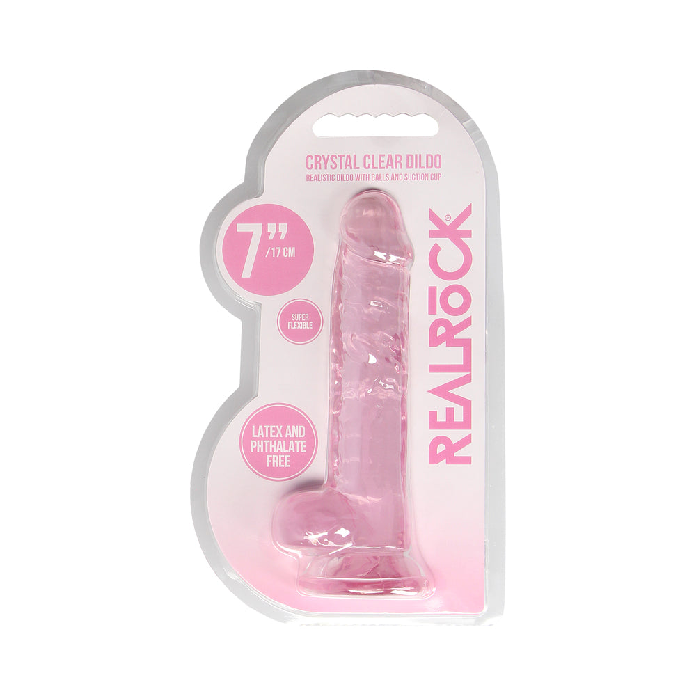 RealRock Crystal Clear Realistic 7 inches Dildo With Balls and Suction Cup Pink