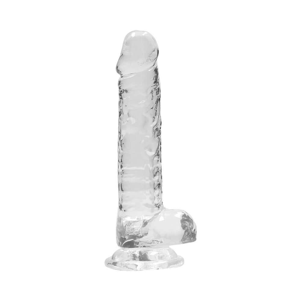 RealRock Crystal Realistic 7 inch Dildo Clear with realistic design and sturdy suction cup base.