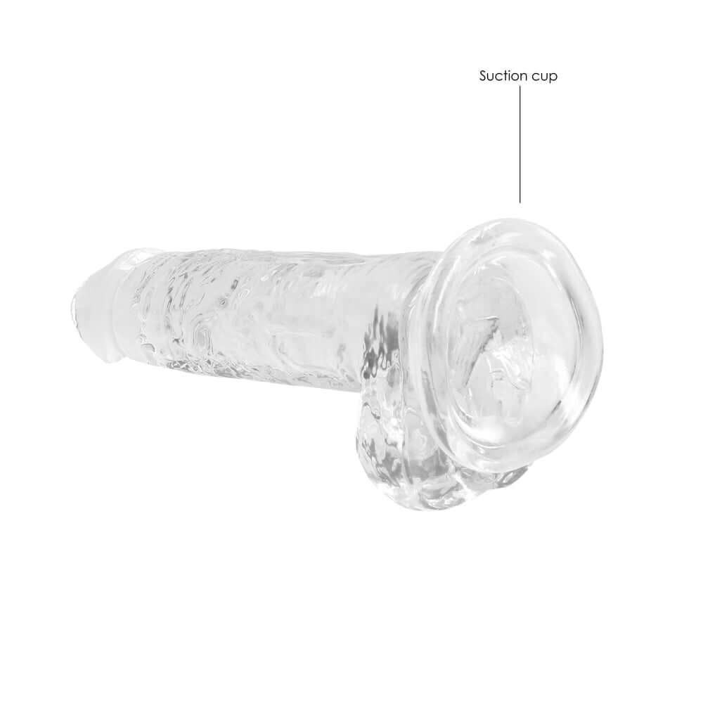 RealRock Crystal Realistic 7 inch Dildo Clear with suction cup for hands-free play and stimulation.