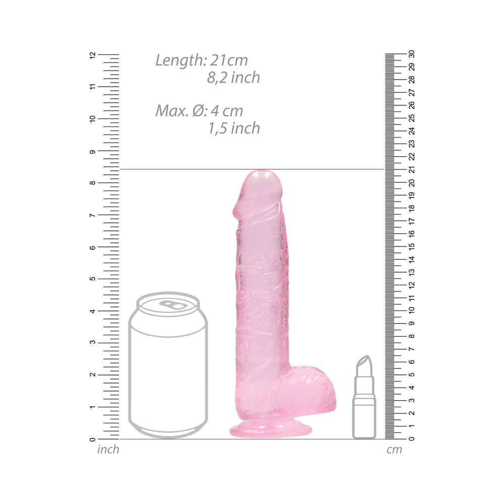 RealRock Crystal Clear Realistic 8 inch Dildo With Balls and Suction Cup Pink