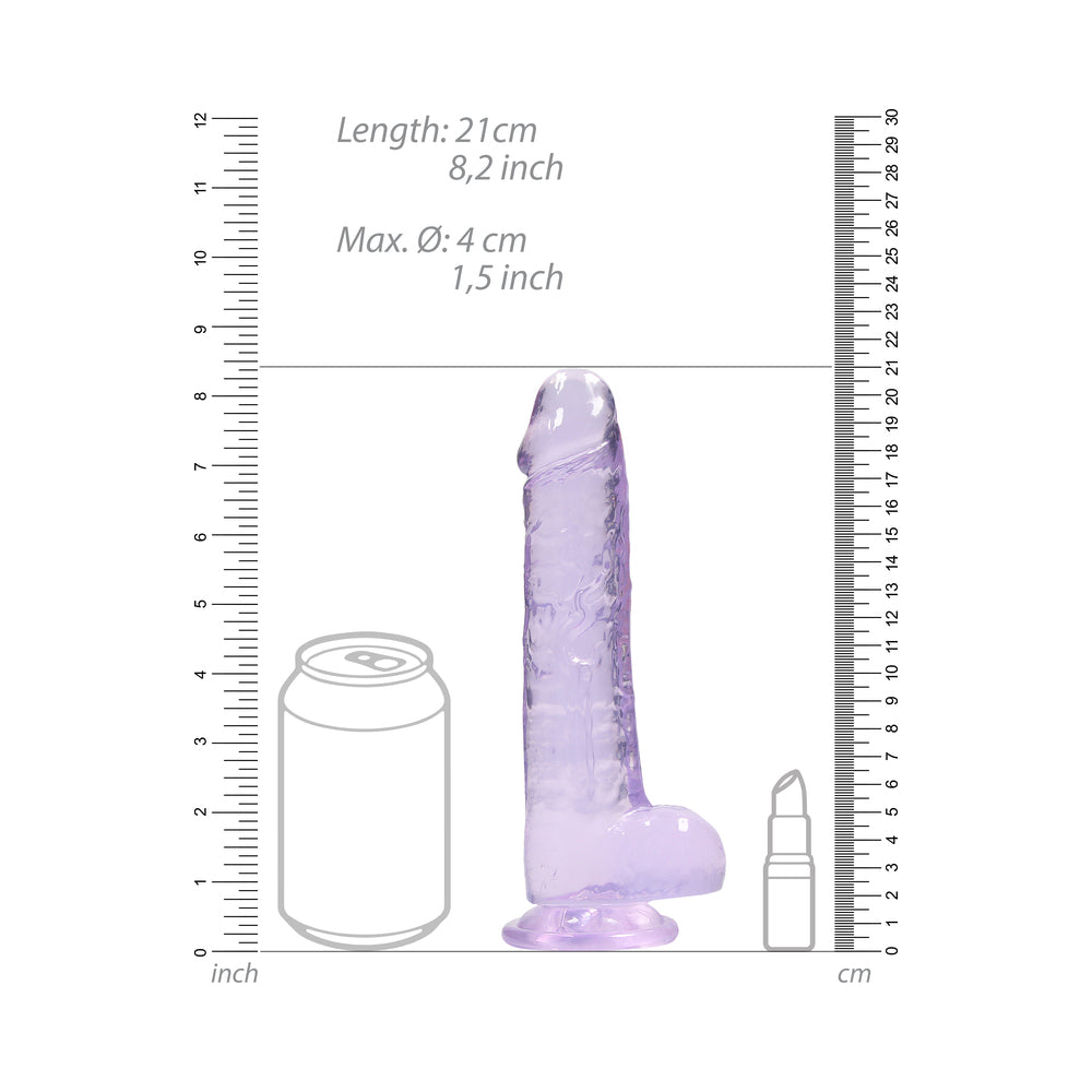 RealRock Crystal Clear Realistic 8 inches Dildo With Balls and Suction Cup Purple