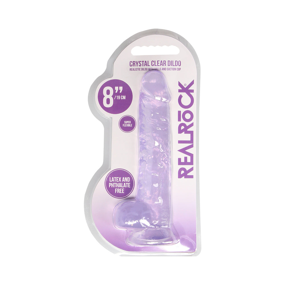 RealRock Crystal Clear Realistic 8 inches Dildo With Balls and Suction Cup Purple