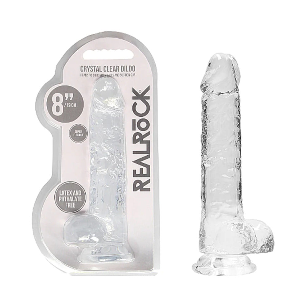 RealRock Crystal Clear Realistic 8 inch Dildo With Balls and Suction Cup Clear
