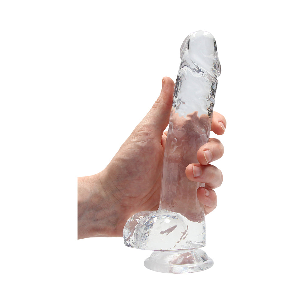 RealRock Crystal Clear Realistic 8 inch Dildo With Balls and Suction Cup Clear