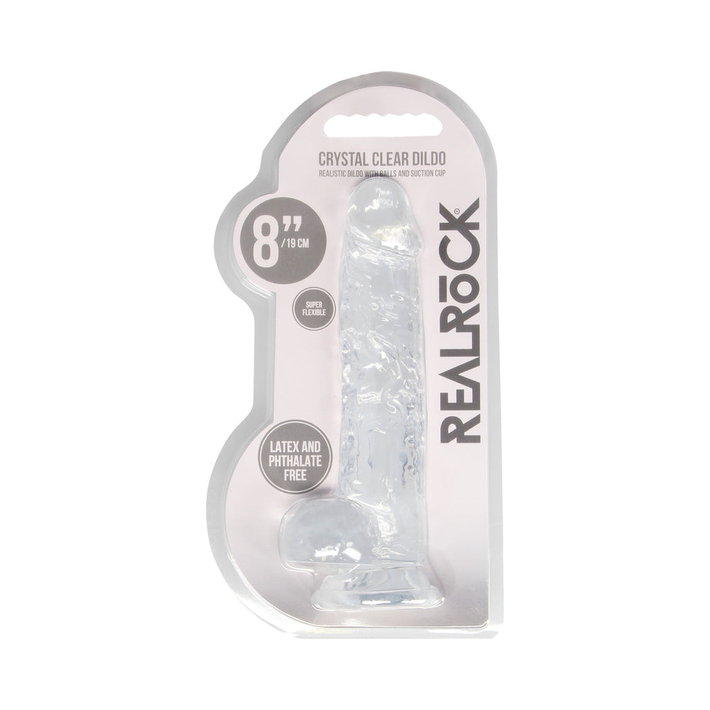RealRock Crystal Clear Realistic 8 inch Dildo With Balls and Suction Cup Clear