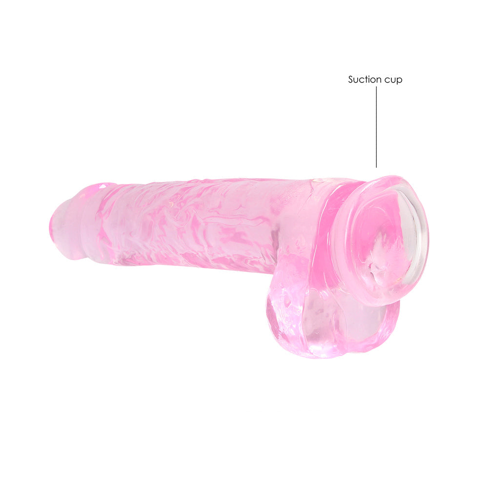 RealRock Crystal Clear Realistic 9 inch Dildo With Balls and Suction Cup Pink