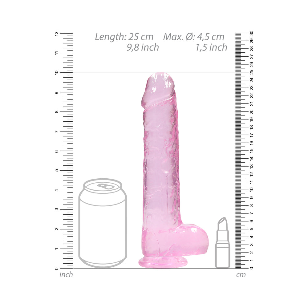 RealRock Crystal Clear Realistic 9 inch Dildo With Balls and Suction Cup Pink