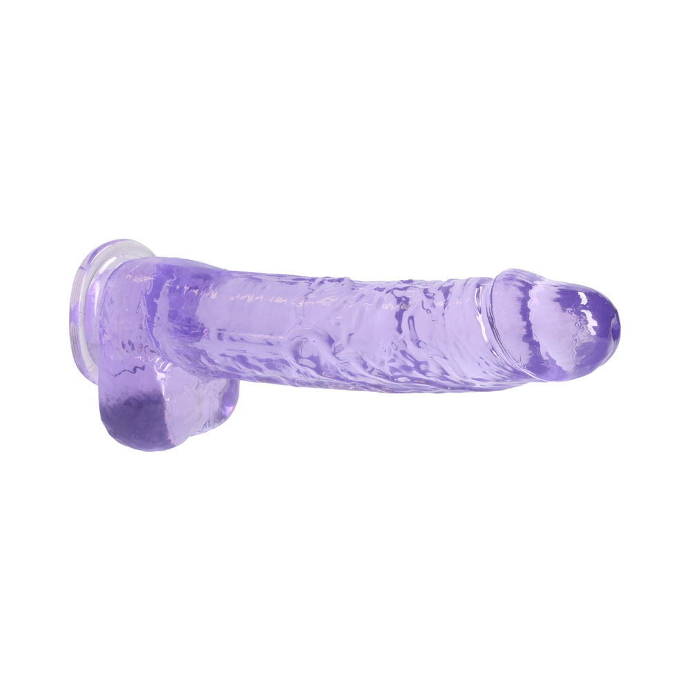 RealRock Crystal Clear Realistic 9 inch Dildo With Balls and Suction Cup Purple