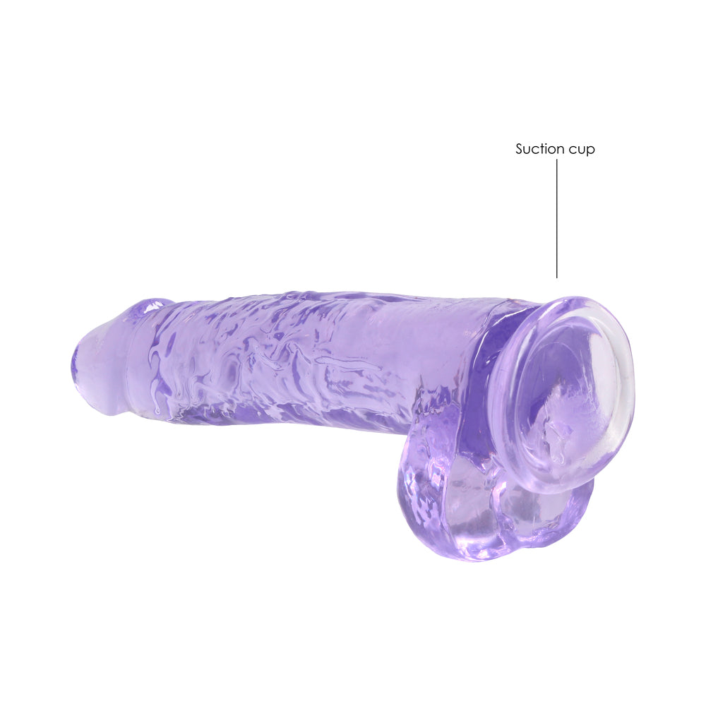 RealRock Crystal Clear Realistic 9 inch Dildo With Balls and Suction Cup Purple