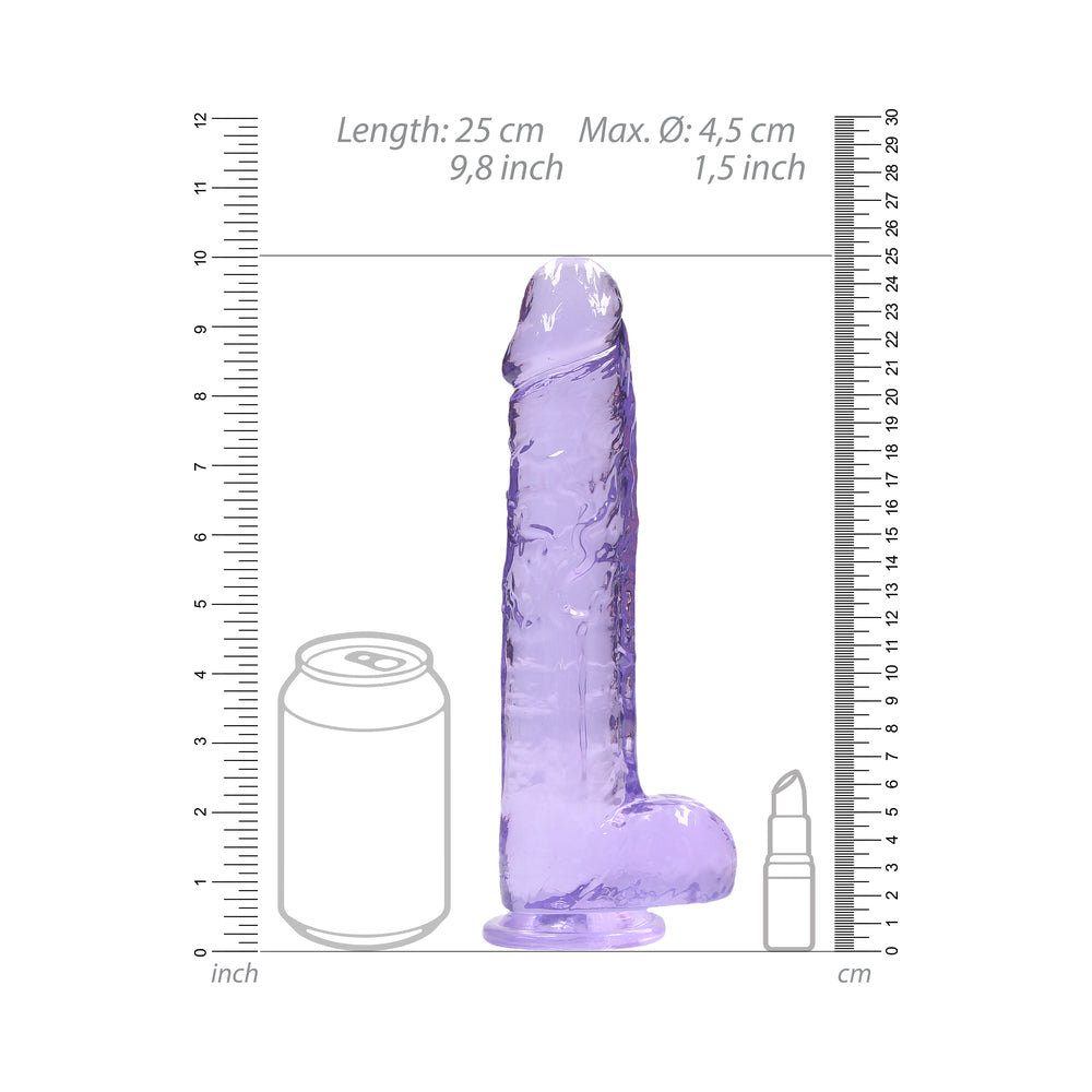 RealRock Crystal Clear Realistic 9 inch Dildo With Balls and Suction Cup Purple