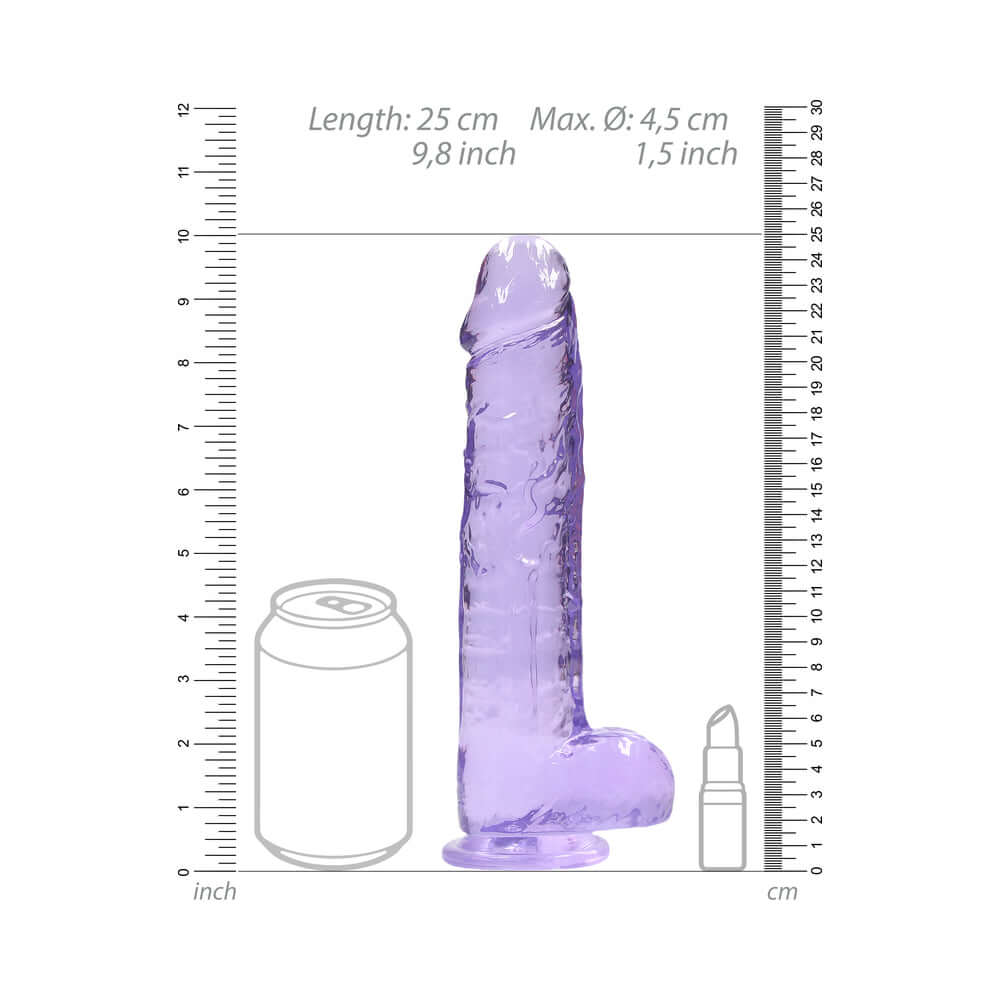 RealRock Crystal Clear Realistic 9 inch Dildo With Balls and Suction Cup Purple