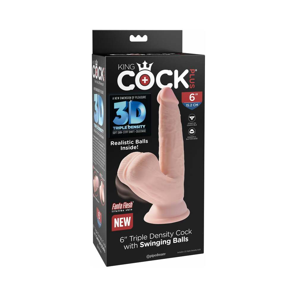 King Cock Plus 6 inches Triple-Density Cock With Swinging Balls Dildo Beige