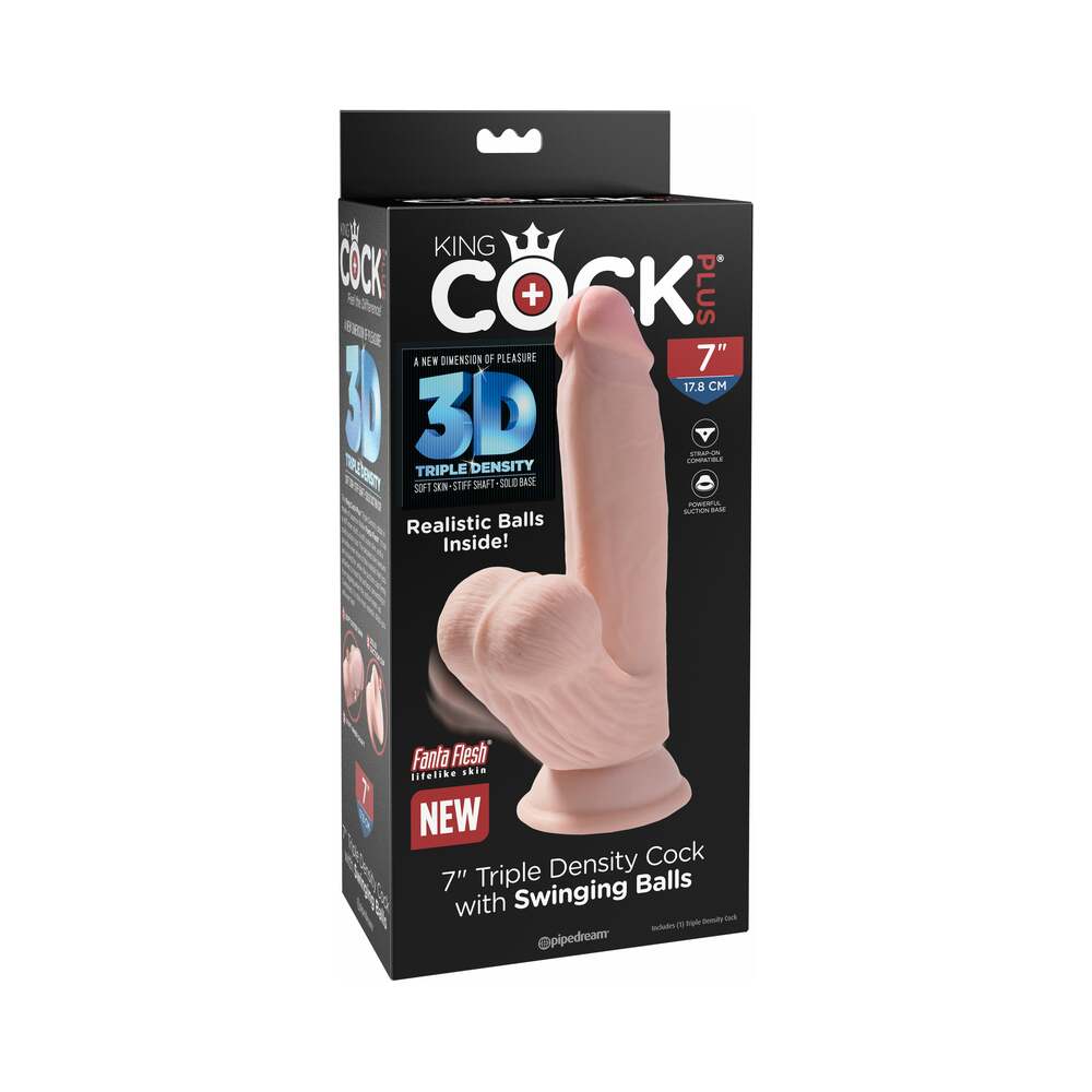 King Cock Plus 7 inches Triple-Density Cock With Swinging Balls Dildo Beige